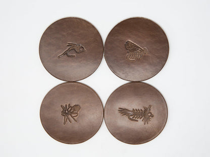 Fly-Stamped Leather Coaster Set - Whiskey Leatherworks