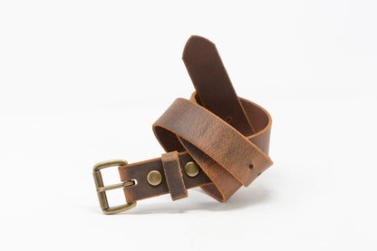 Antique Brass Roller Buckle Belts - Whiskey Leatherworks